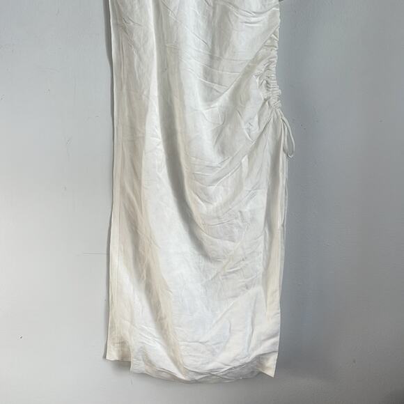 NWT Bardot Zayla linen blend side scrunch slimming sleeveless midi dress sz 4 - Picture 5 of 9